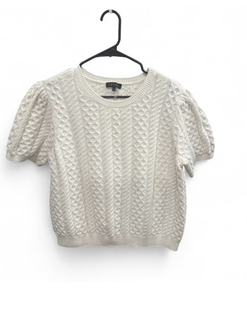 1.STATE Cream Cable Knit Puff Sleeve Sweater Top